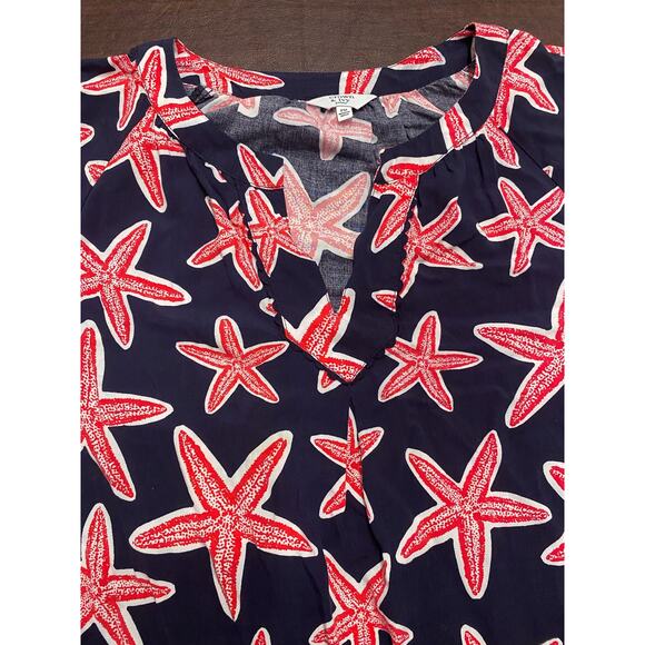 Crown & Ivy Blue Red Lace Panel Inserts Starfish Pattern Tunic Petite Medium - Picture 3 of 6